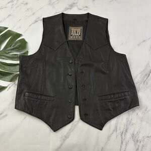 Adler Mens Vintage 90s Leather Vest Size XL Black Biker Smooth Buttons